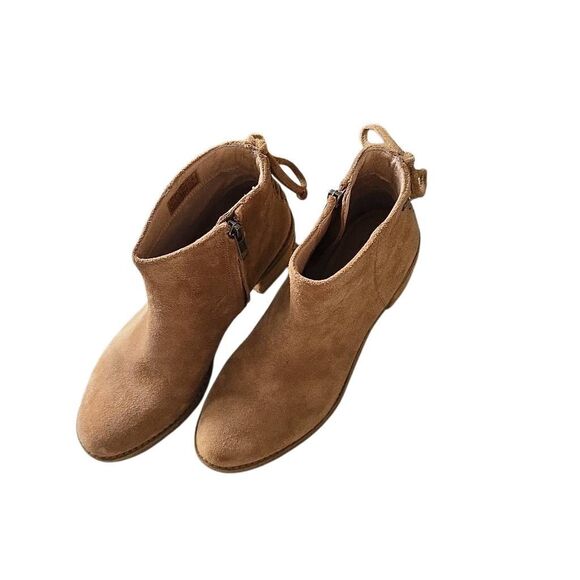 UGG Women's Size 7 Camel Suede Lace Back Side Zip Heeled Ankle Booties - Picture 4 of 9